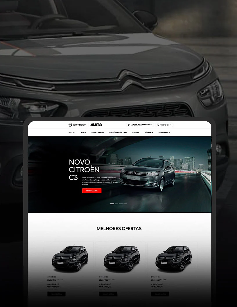 Site da concessionária Meta Citroën exibido em um tablet